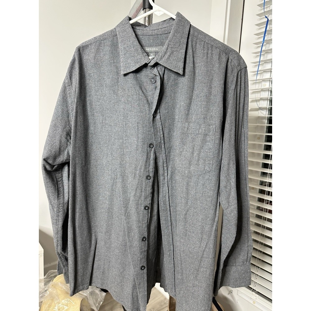 Merona Men's Long Sleeve  Button Up Dress Shirt Color Gray Size XL 46/48